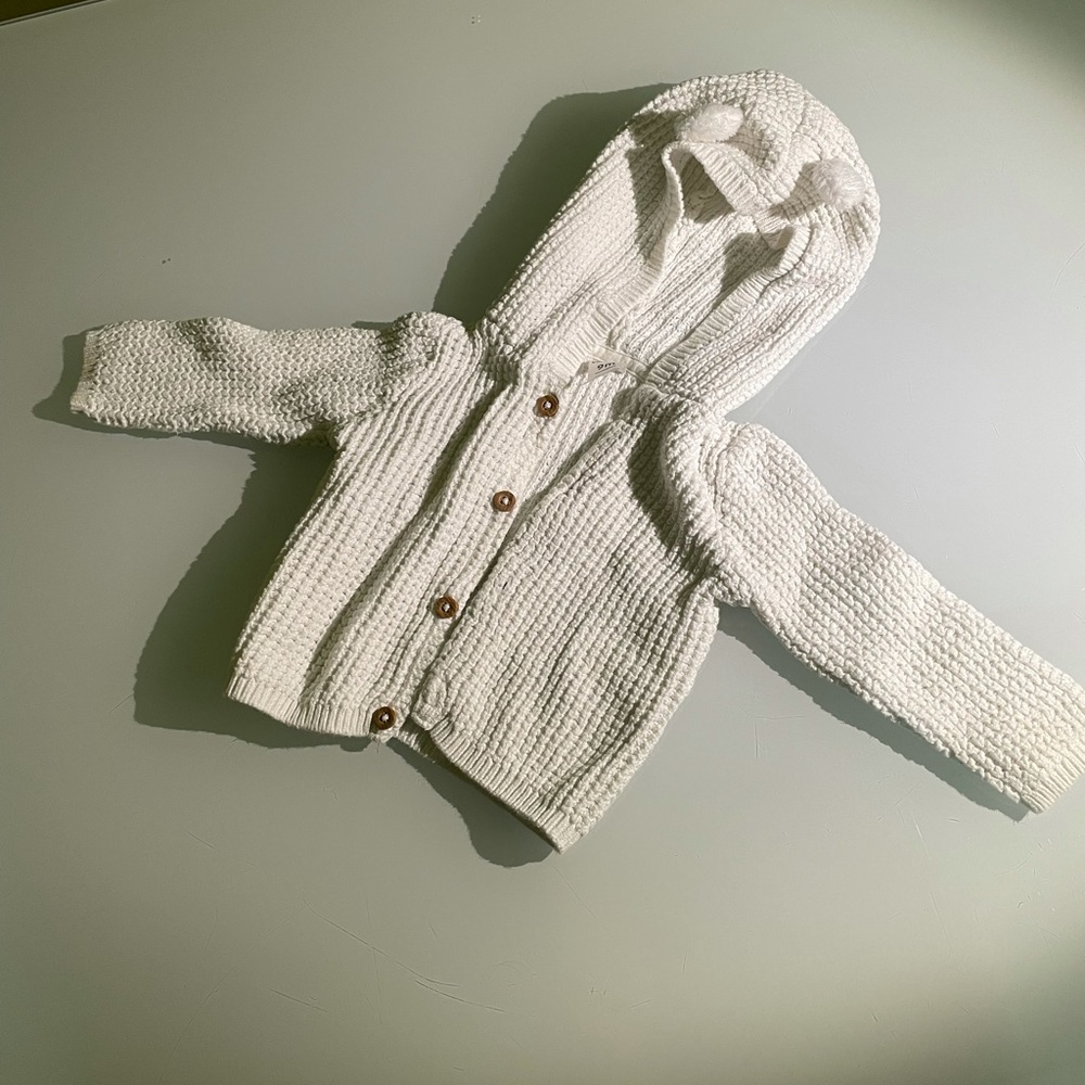 White waffle knit baby sweater